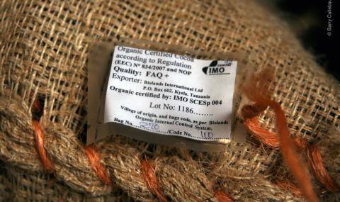 Certified organic beans bag labelled