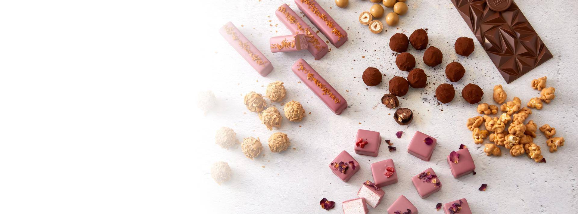 chocolate spread across white marble background