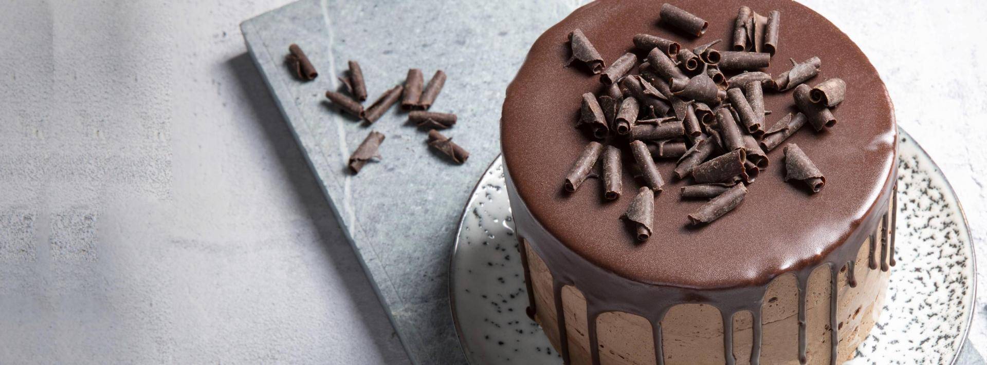 chocolate cake on tray