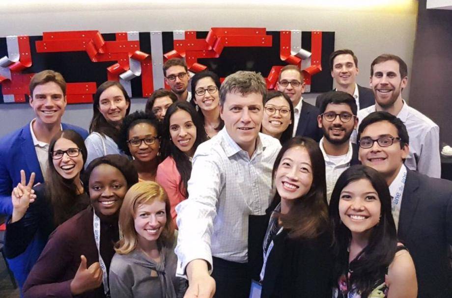 WeFie CEO of Barry Callebaut, Antoine de Saint-Affrique with the One Yound World delegation in Bogota, Colombia