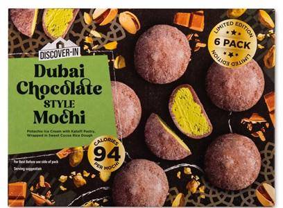 Aldi Dubai Chocolate Style Mochi is a Middle Eastern-inspired pistachio chocolate mochi with chewy cocoa rice dough and crunchy kataifi pastry.